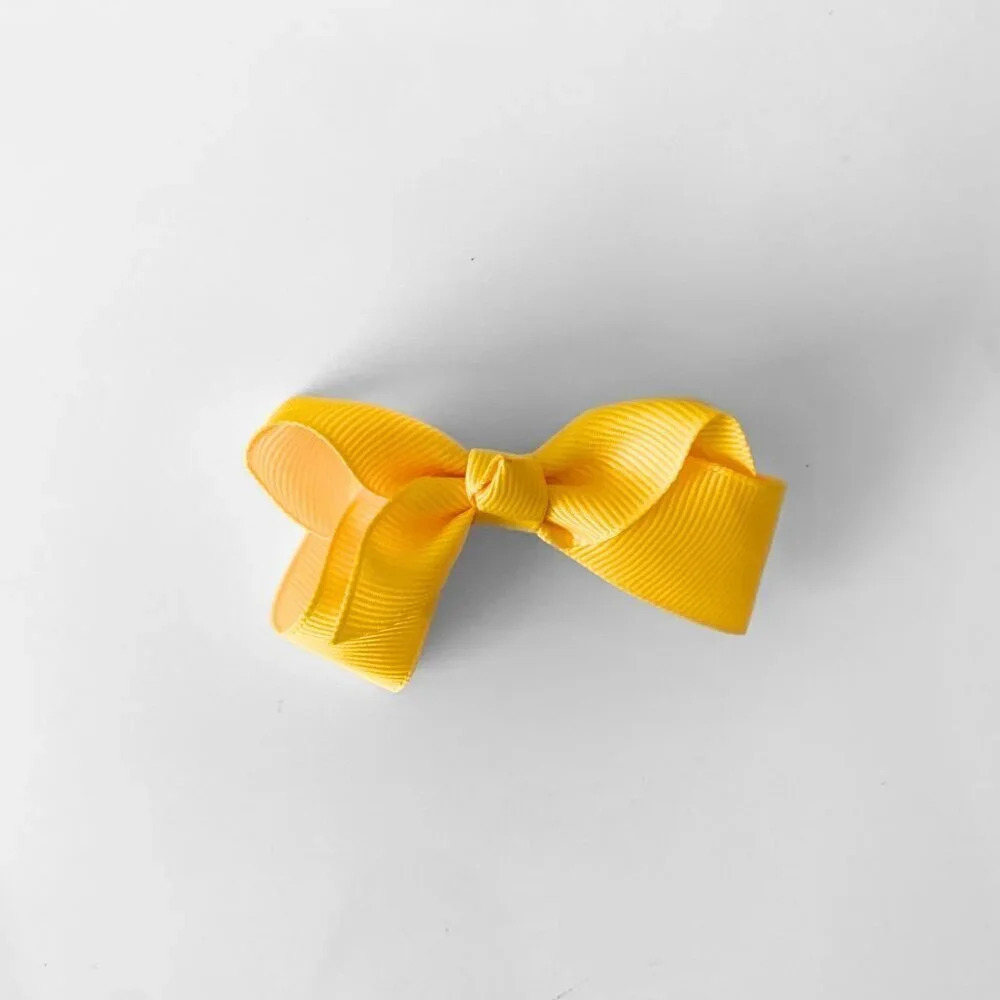 Set of 2 Pretty Girls Hair Bows Grosgrain Ribbon Clips Hair Accessories Yellow - Picture 3 of 5